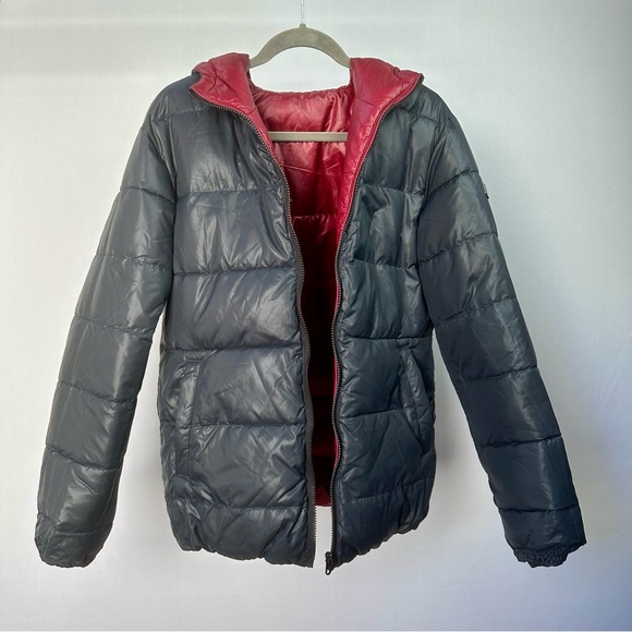 Men’s Reversible Dark Red/Black Puffer Jacket - Picture 2 of 11